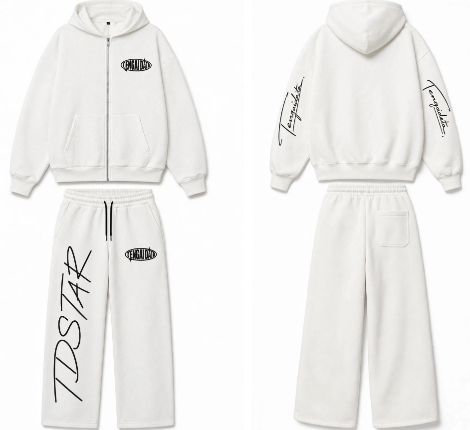 TDSTAR Zip Hoodie Set — White