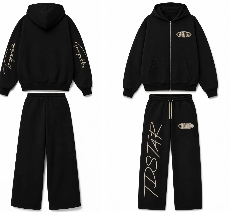 TDSTAR Zip Hoodie Set — Black