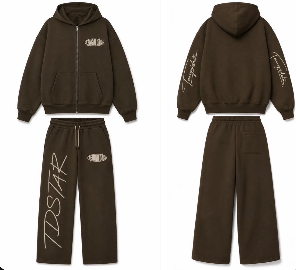 TDSTAR Zip Hoodie Set — Brown